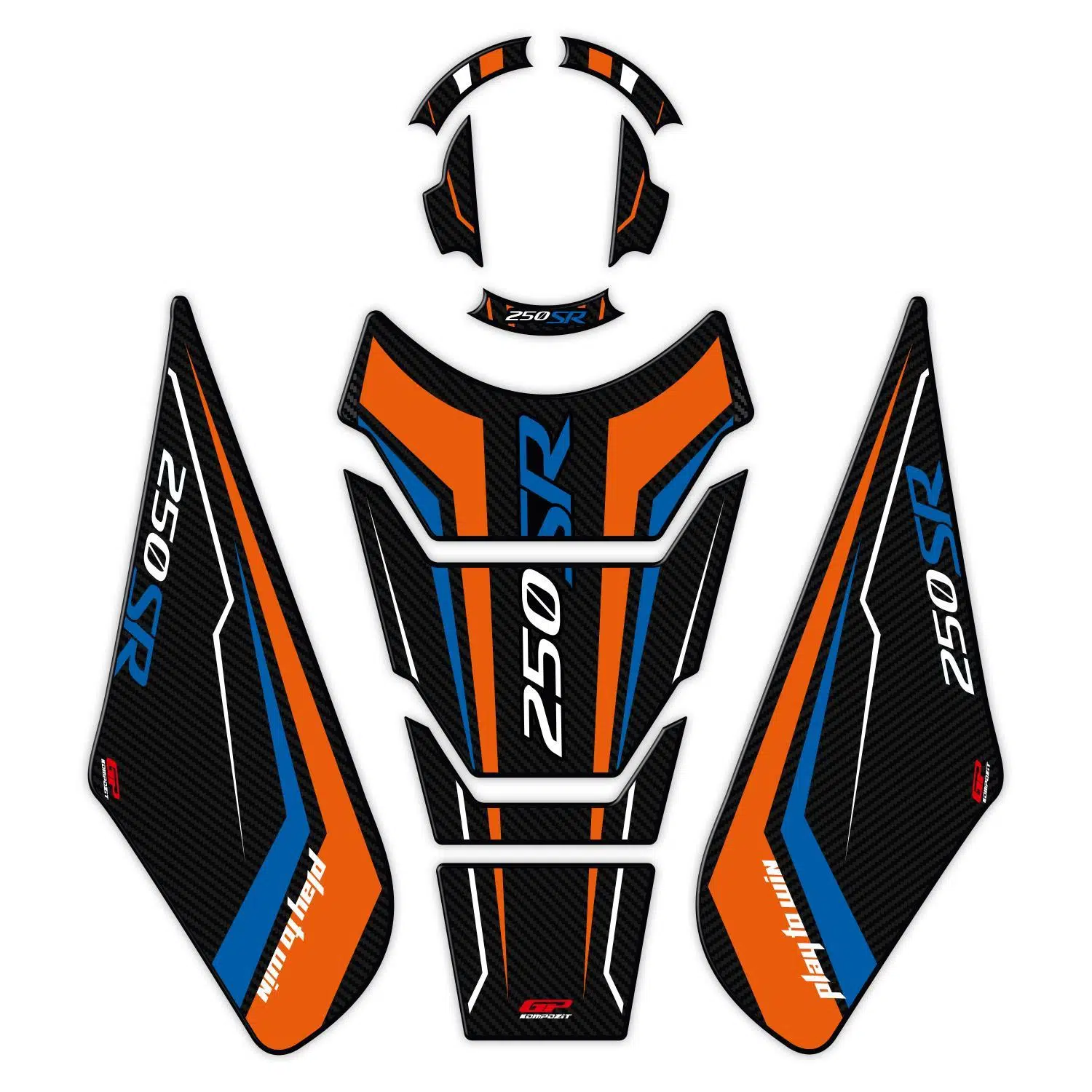 GP Kompozit CF Moto 250 SR 2020-2023 Uyumlu Tank Pad Seti Turuncu - Mavi